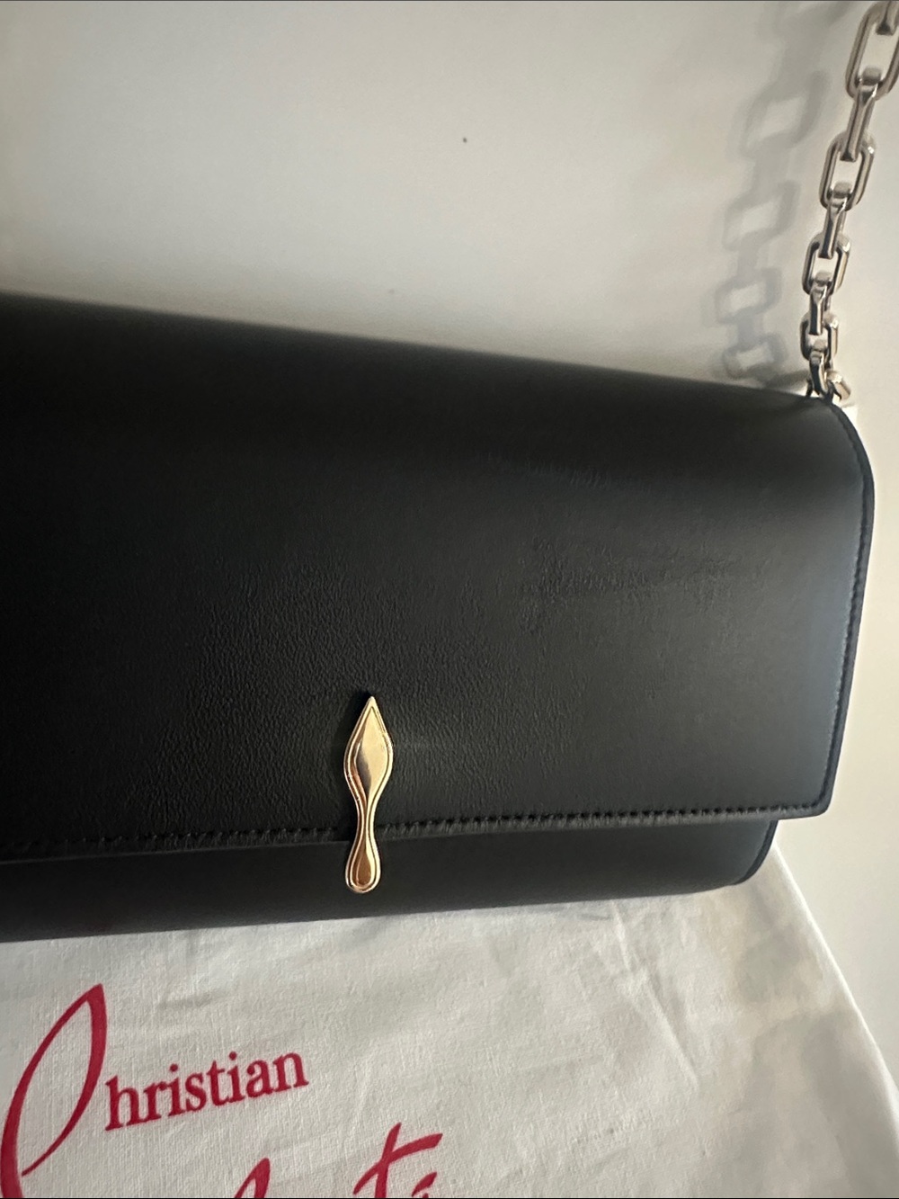 Christian Louboutin Black Leather Crossbody Bag with Gold Chain - Picture 6 of 10